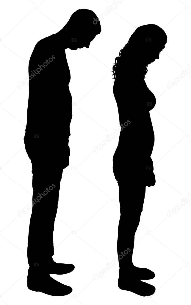 Vector silhouette of a man and a woman experiencing sadness and shame