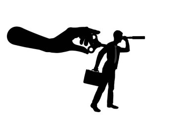 Bir işçinin bir teleskopla bakarak siluet vektör