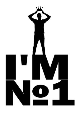 Siluet vektör, bir bencil ve kendini beğenmiş adam, o bir kelime üzerinde duran bir taç giyer, ben bir numarayım