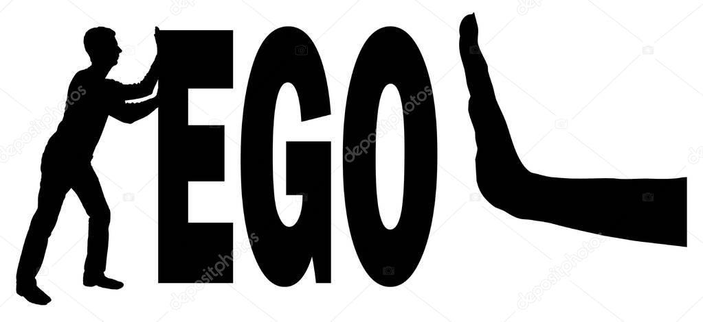 Vector silhouette Gesture of the hand stop and silhouette of the man pushing the word ego