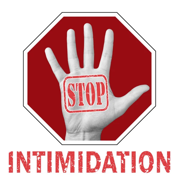 Stop intimidation conceptual illustration. Open hand with the text stop intimidation — ストック写真