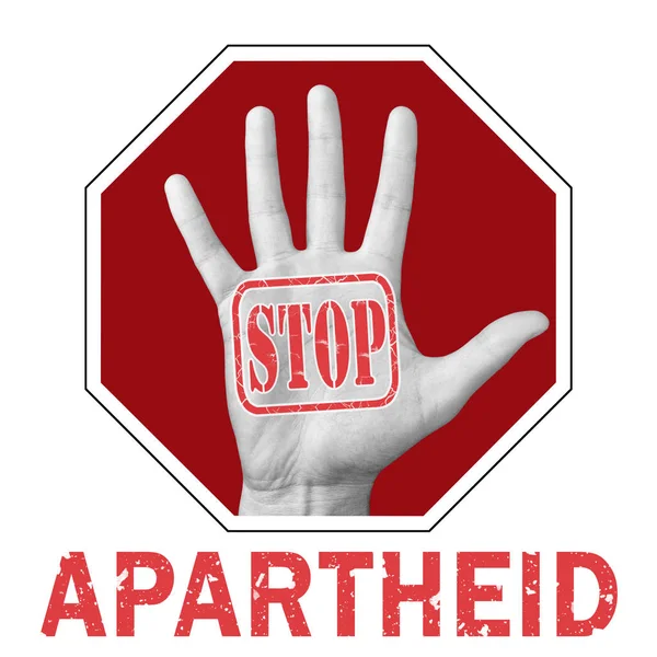 Fermare l'apartheid illustrazione concettuale. Mano aperta con il testo fermare l'apartheid — Foto Stock