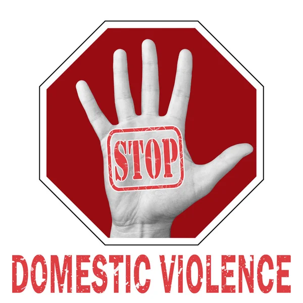 Stop domestic violence conceptual illustration. Open hand with the text stop domestic violenc. — Stock Photo, Image