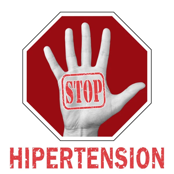 Detener la hipertensión ilustración conceptual. Mano abierta con el texto detener la hipertensión — Foto de Stock