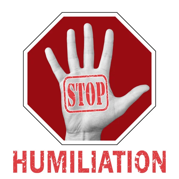 Detener la humillación ilustración conceptual. Abrir la mano con el texto detener la humillación — Foto de Stock