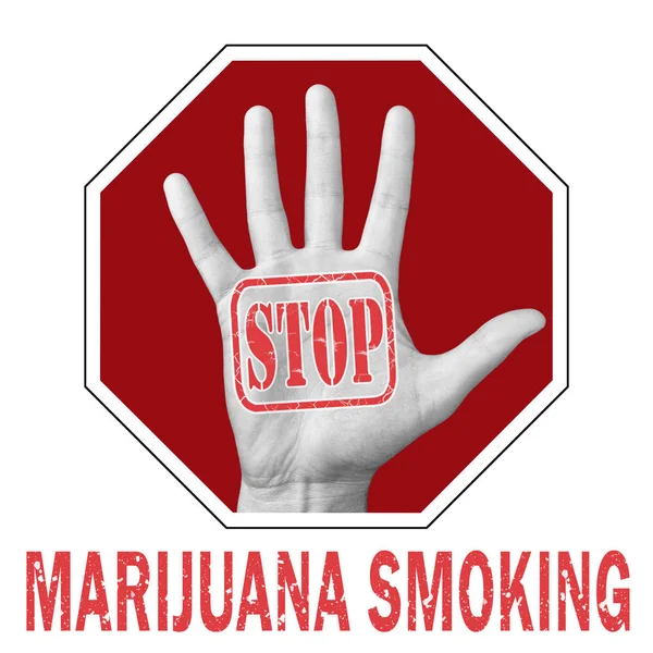 Open hand with the text stop marijuana smoking. — ストック写真