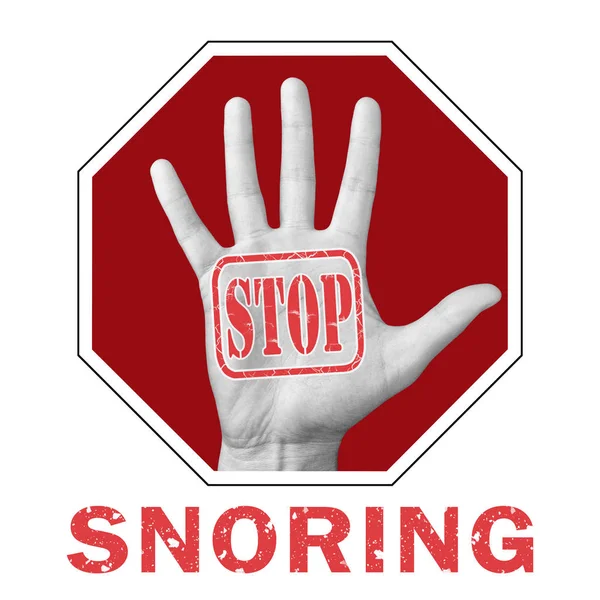 Stop snoring conceptual illustration. Open hand with the text stop snoring — ストック写真