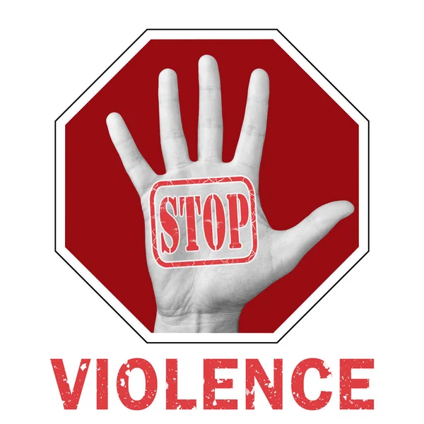 Σταματήστε τη βία εννοιολογική απεικόνιση. Ανοίξτε το χέρι με το κείμενο Σταματήστε τη βία — Φωτογραφία Αρχείου