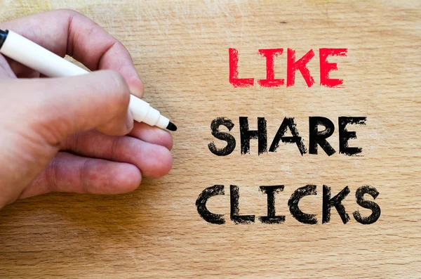 Like share clicks text concept — Stock Photo, Image