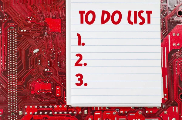 Red old dirty computer circuit board and to do list text concept — Stock Photo, Image