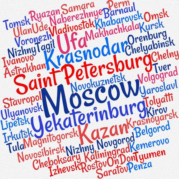 Steden in Rusland woord wolk — Stockfoto