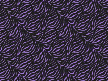 Kaplan desenli kürk, halılı hayvan derisi arka plan, siyah ve mor tema rengi, pürüzsüz, yumuşak ve yumuşak görünün, moda kıyafetleri tekstil konsepti.