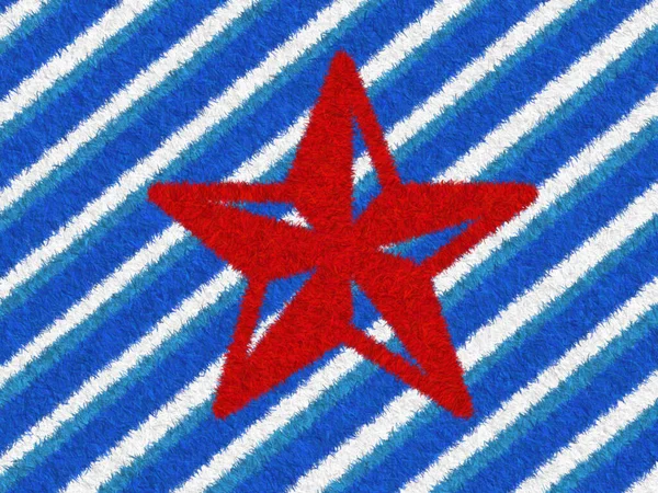 Red Star Blue White Stripes Fur Texture Carpet Design Christmas — Stock Photo, Image