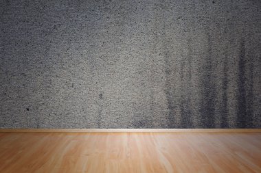 Brüt duvar doku ve ahşap zemin