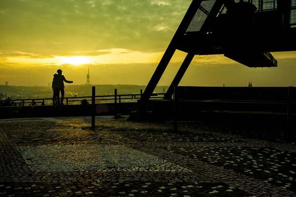 Romantic Scene Prague Metronome Sunset — Stock Photo, Image