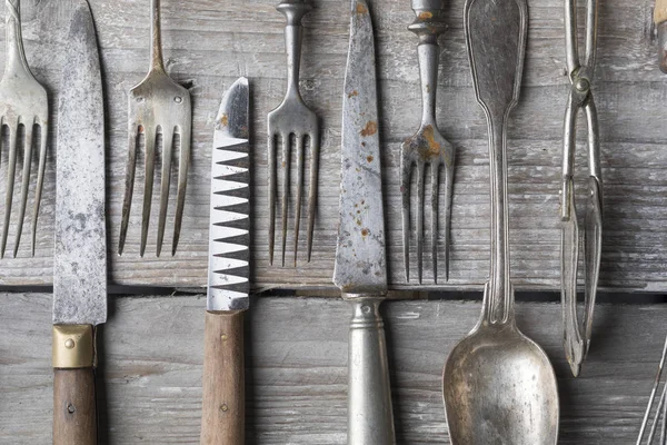 Utensilios Cocina Vintage Sobre Fondo Tenedor Kifes Cucharas —  Fotos de Stock