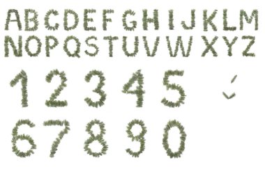 Beyaz izole iğne yapılan Noel veya doğa alfabesi