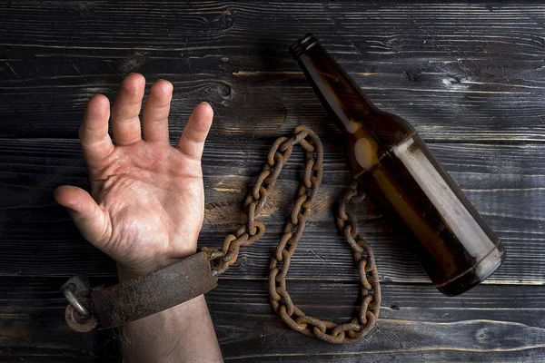 Alcohol Addiction Concept Beer Addiction Chains Lock Beer Chains — Stock Photo, Image