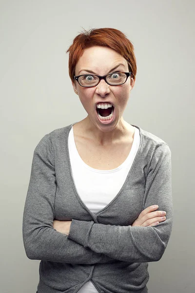 Young aggressive woman screaming — Stock Photo, Image