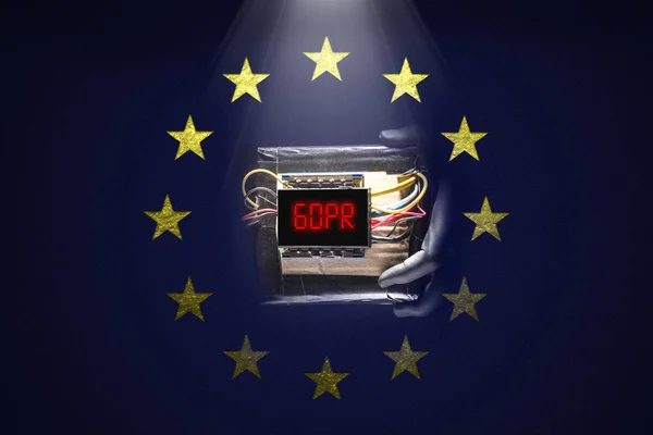 GDPR concept with bomb. Europe Union stars on blue background.