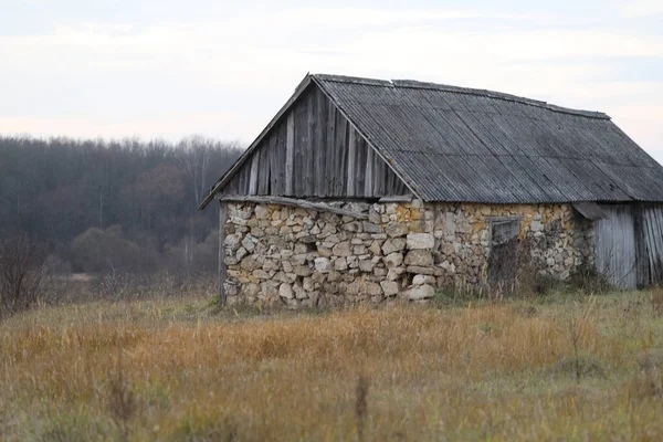 Antiguo Granero Piedra Abandonado Granero Del Siglo Pasado Construido Con — Foto de Stock