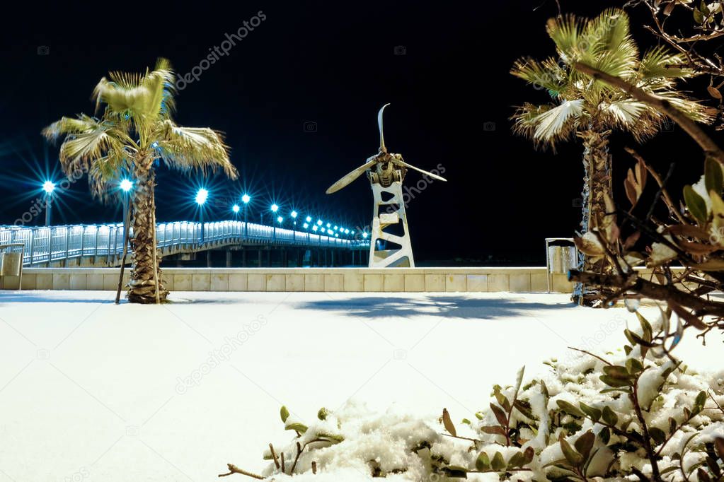 Pier Francavilla al Mare blanketed in snow