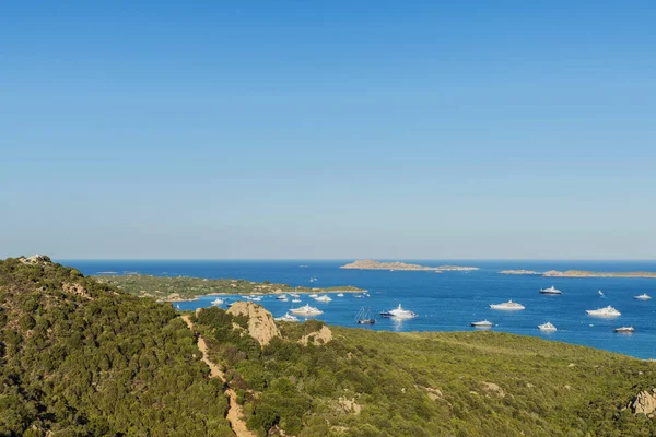 Overview Luxury Yachts Sailboats Moored Porto Cervo Emerald Coast Sardinia — Stock Photo, Image