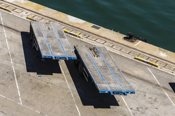 Empty trailers  in the port of Barcelona, Spain