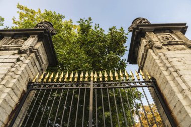 Klasik siyah metal çit altın ipuçları ile arka plan olarak