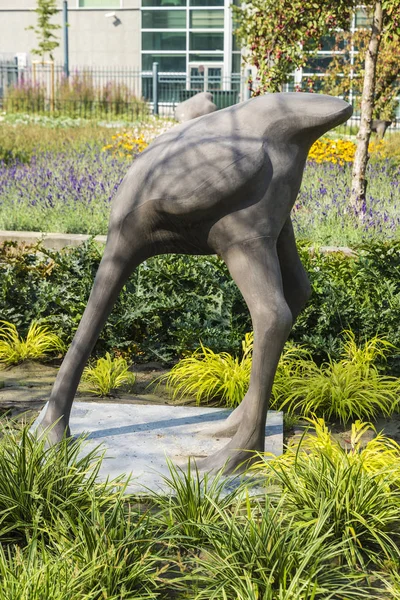 Garden with ostrich statue hiding the head in Brussels, Belgium — Stock Photo, Image