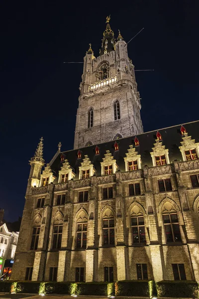 Дзвіниця Гента, Башта дзвоника, вночі в Бельгії — стокове фото