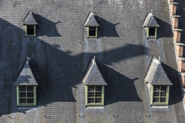Eski bir ortaçağ ev çatısı üstünde pencere eşiği — Stok fotoğraf