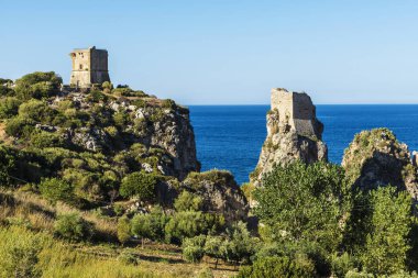 Scopello Sicilya, İtalya'kıyısında Ortaçağ taret