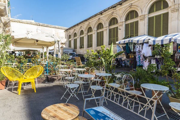 Teras Restoran Bar Siracusa, Sicilya, İtalya — Stok fotoğraf