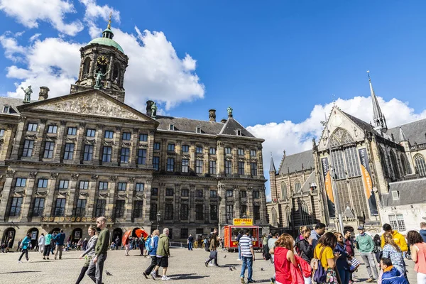 Amsterdam Nizozemsko Září 2018 Fasáda Royal Palace Amsterdam Nieuwe Kerk — Stock fotografie