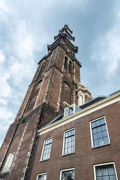 Fasad Och Klocktorn Westerkerk Västra Kyrkan Ligger Centrum Amsterdam Nederländerna — Stockfoto