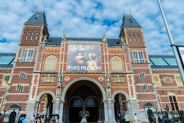 Amsterdam Nizozemsko Září 2018 Fasáda Rijksmuseum Národní Muzeum Reklamou Malbu — Stock fotografie