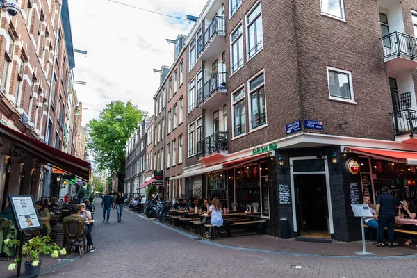 Amsterdam Netherlands September 2018 Street People Bar Restaurant Terraces Old — Stock Photo, Image