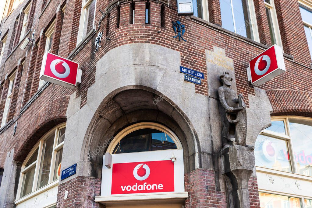 Amsterdam, Netherlands - September 9, 2018: Vodafone shop in a classic building in Amsterdam, Netherlands