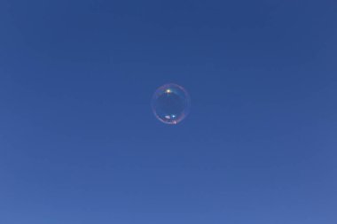 Gökyüzünde tek bir büyük kabarcık süzülür, bulutsuz parlak mavi gökyüzü