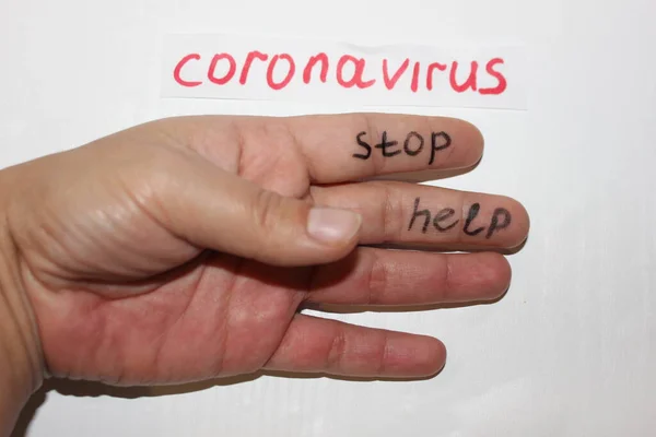 Coronavirus Επιγραφή Μεταξύ Θεραπεία Τον Του Κερατοειδούς Κορονοϊός Προκαλεί Πυρετό — Φωτογραφία Αρχείου