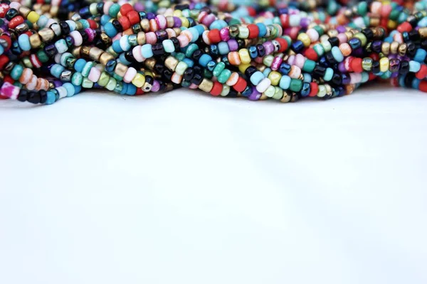 Multicolored Small Beads Top View Multicolored Beads Closeup Place Text Stock Picture