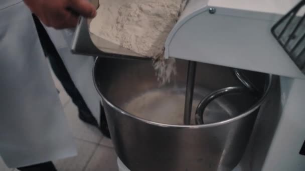 Chef πασπαλίζει αλάτι στη ζύμη στην κουζίνα1 — Αρχείο Βίντεο