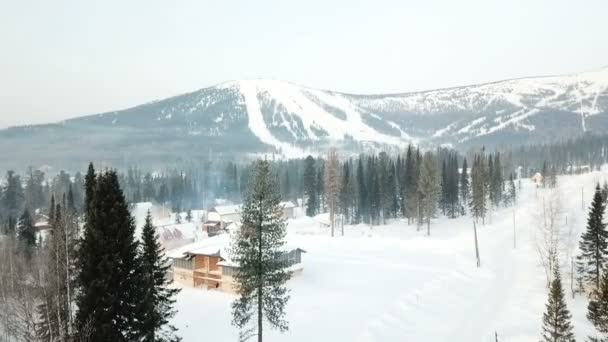 Flight view of the ski resort in Siberia — Stock Video
