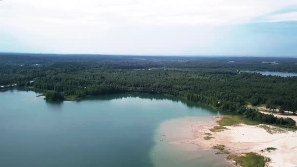 Vista da bela margem do lago no verão, costa arenosa — Vídeo de Stock