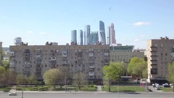 Προβολή του επιχειρηματικού κέντρου Moscow City dolly zoom — Αρχείο Βίντεο