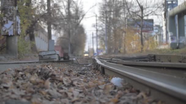 Tramrails in de stad — Stockvideo