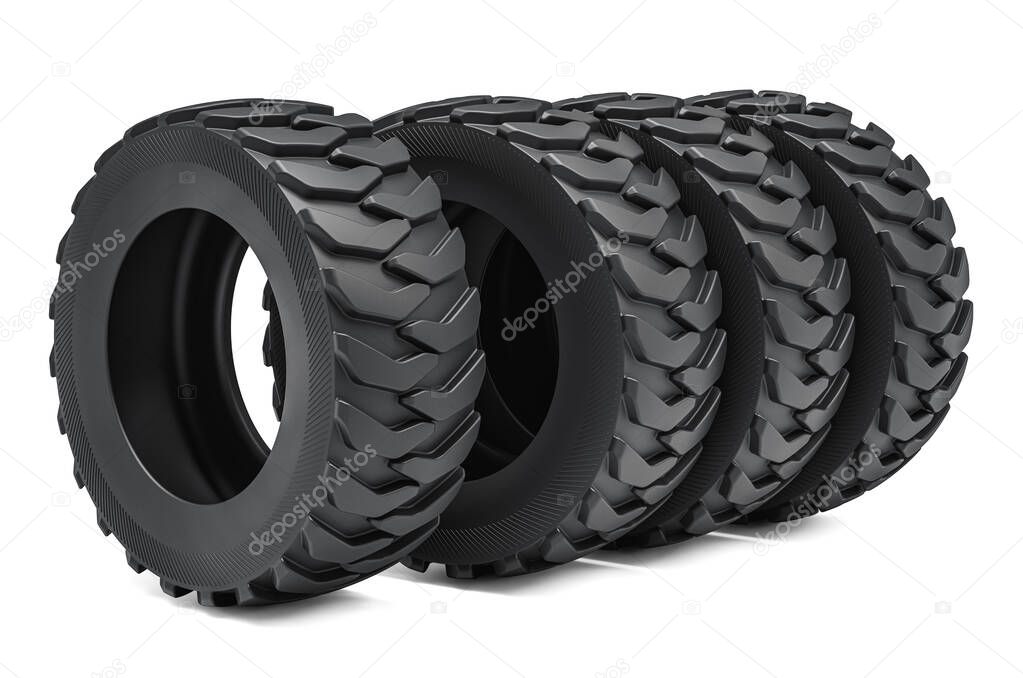 Heavy duty tires or truck tires. 3D rendering isolated on white background