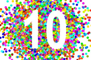 Zenci konfetisinden 10. Beyaz arkaplanda 3B görüntüleme izole edildi 