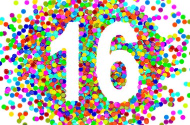 Zenci konfetisinden 16. Beyaz arkaplanda 3B görüntüleme izole edildi 